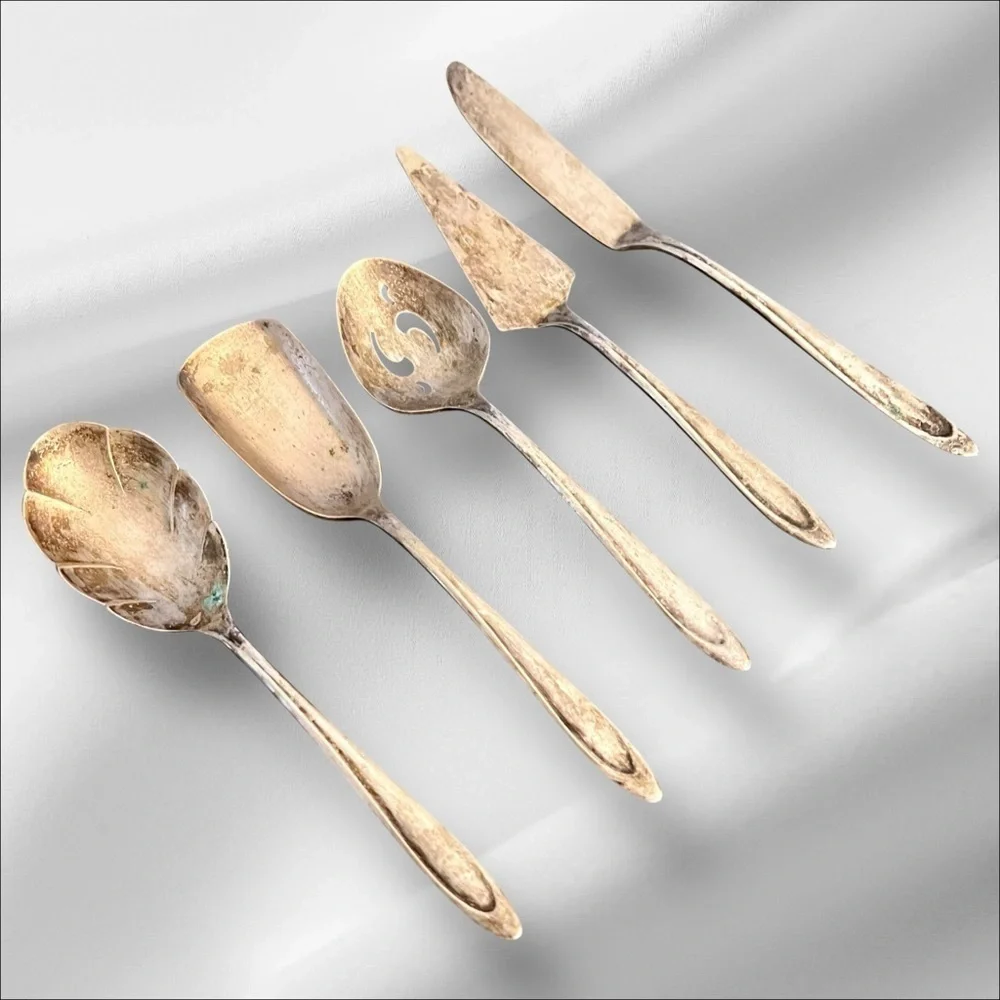 VTG MCM Meriden Silverplate Co. First Lady 5 pc Hostess Serving Set 6.5”
